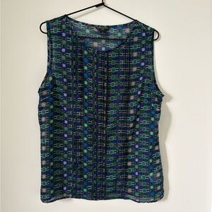 Banana Republic Geometric Sleeveless Blouse - Blue and Green Petite L